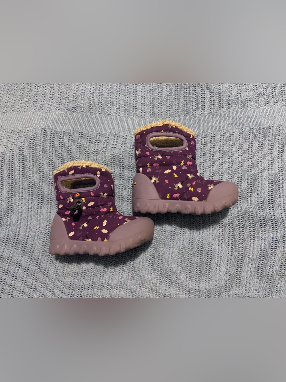 Bogs Kids Purple Patterned Snow Boots with Fleece Trim